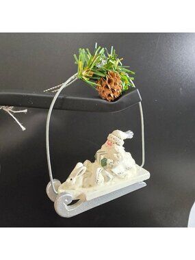 NWT Pam Schifferl Winter White Santa Pinecone Sled Rabbit Christmas Ornament